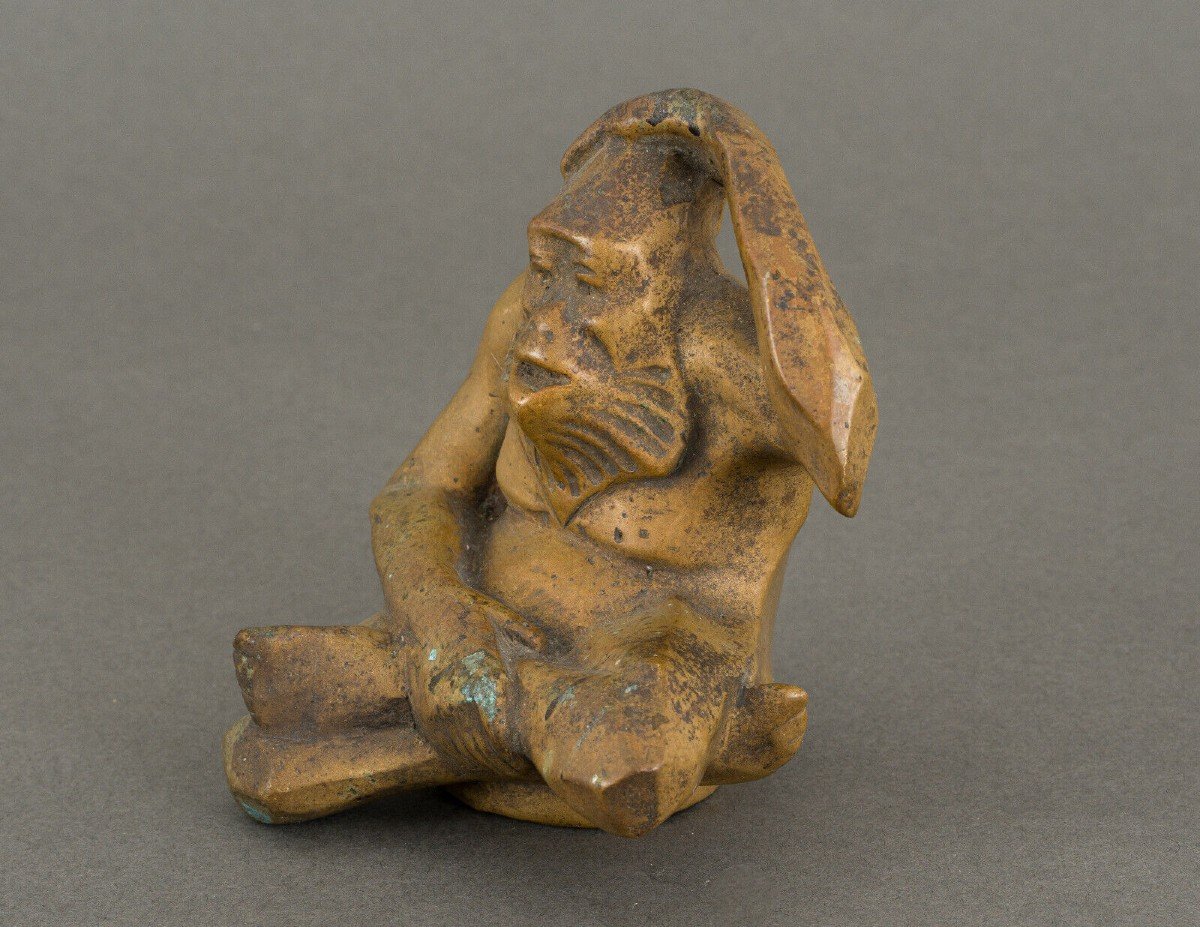 Sujet en bronze représentant un singe XXe patine brun clair 1930-photo-2