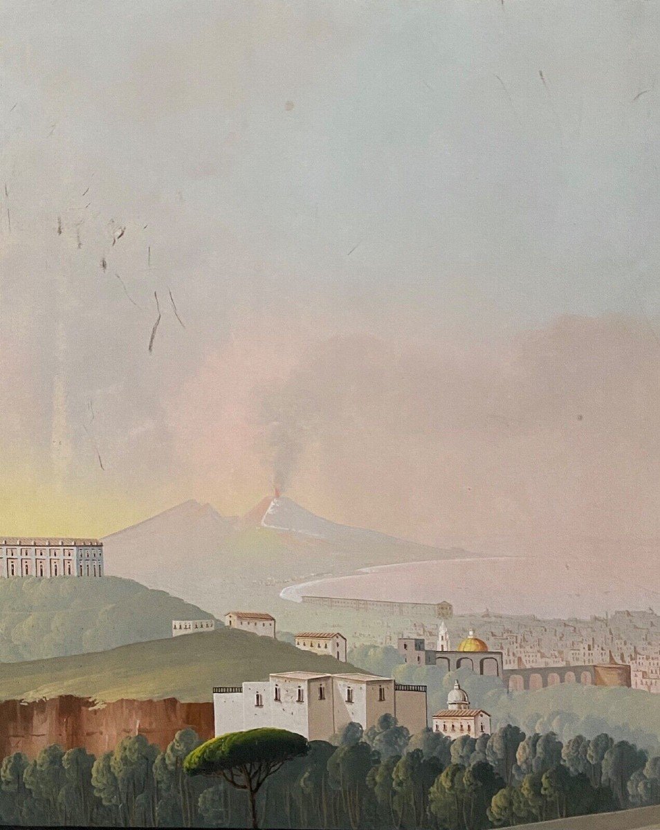 Gouache napolitaine début XIXe Villa Galla Naples éruption du Vésuve-photo-4