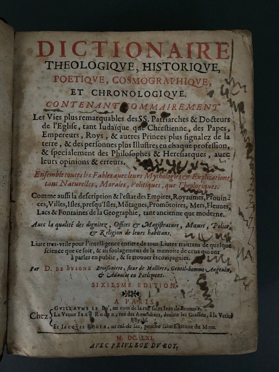 Dictionnaire Théologique Historique Poétique de Juigné Broissinière 1661-photo-3