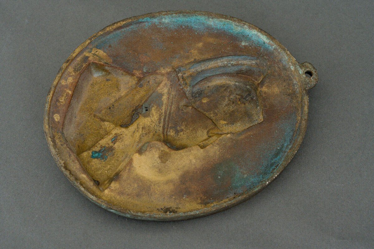 Médaillon en bronze doré Napoléon en buste XIXe patine brun nuancé-photo-2