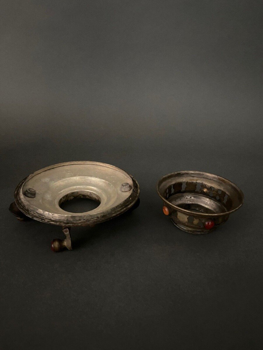 Tibetan Copper Brass Samovar 20th Century Filigree With Inlays-photo-6