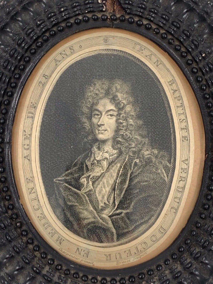 17th Century Engraving Jean-baptiste Verduc Period Frame By Drevet And Charpentier-photo-2