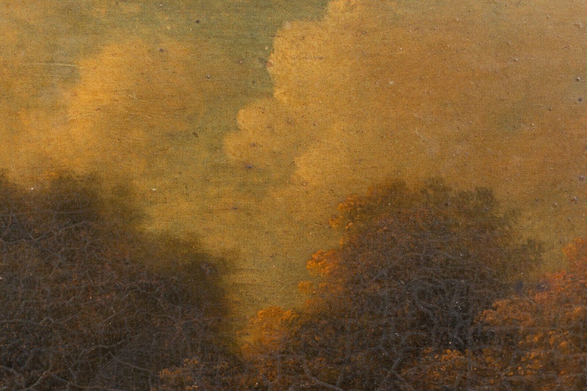 Huile sur panneau époque Restauration école flamande cadre doré-photo-3
