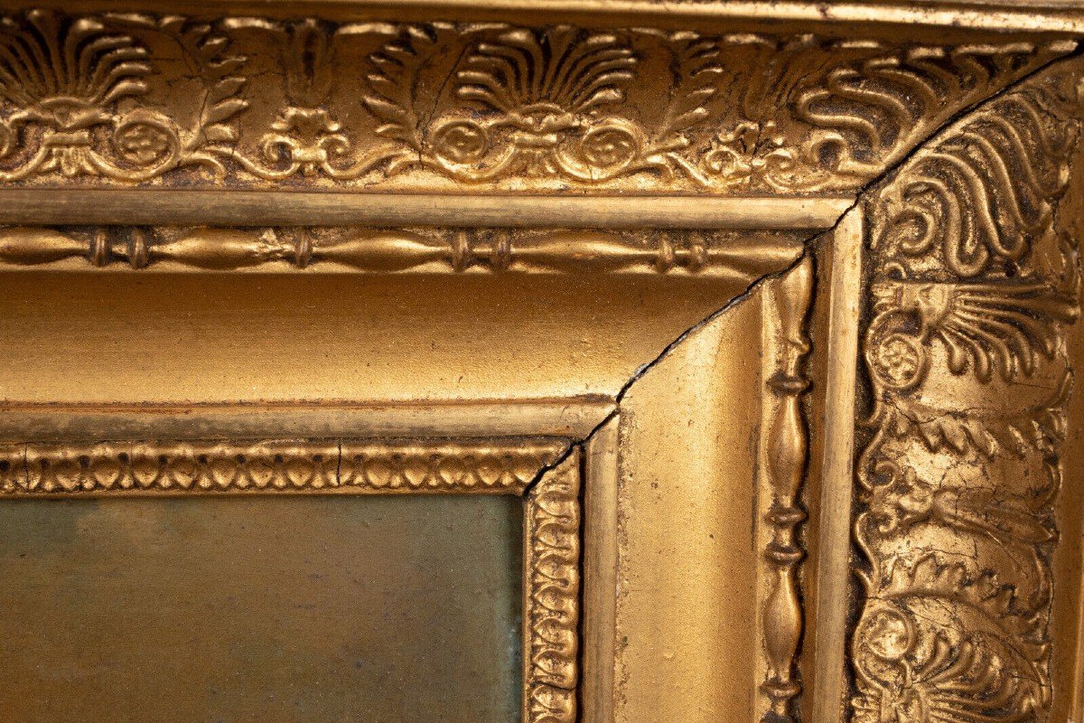 Huile sur panneau époque Restauration école flamande cadre doré-photo-6