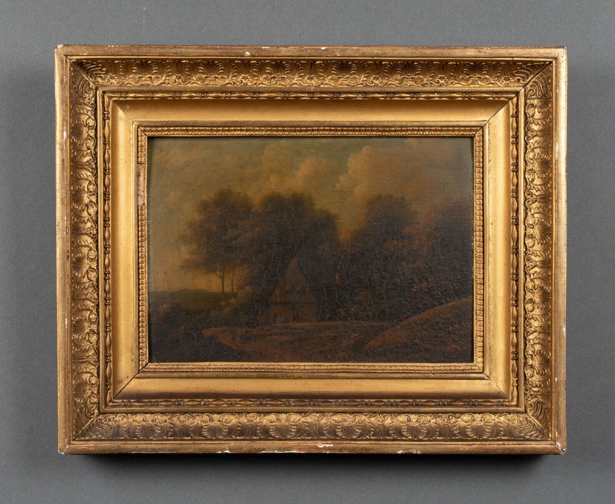 Huile sur panneau époque Restauration école flamande cadre doré