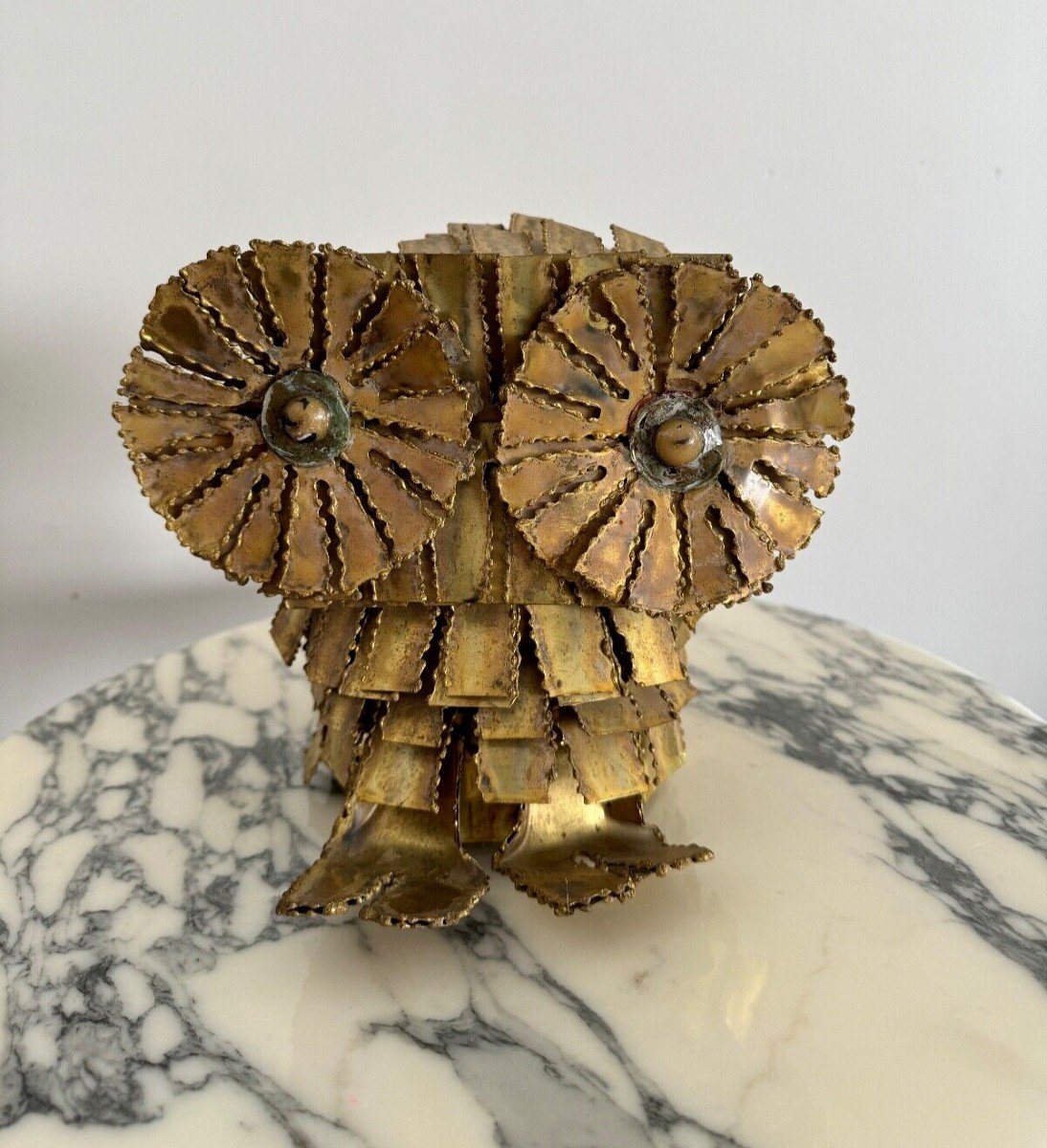Owl Or Owl Brutalist Metal Sculpture Cut Out 1970-photo-2