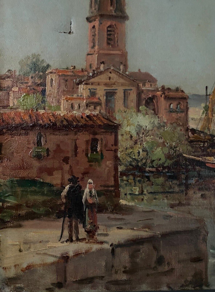 Oil On Canvas By Ch. Védère Representing A Port-photo-2