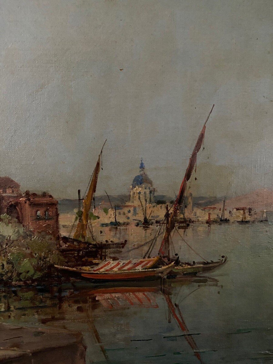 Oil On Canvas By Ch. Védère Representing A Port-photo-3