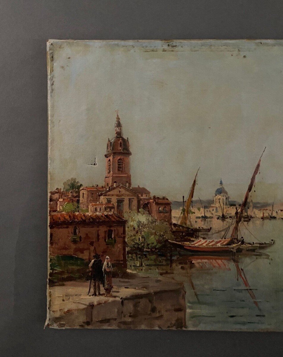 Oil On Canvas By Ch. Védère Representing A Port-photo-4