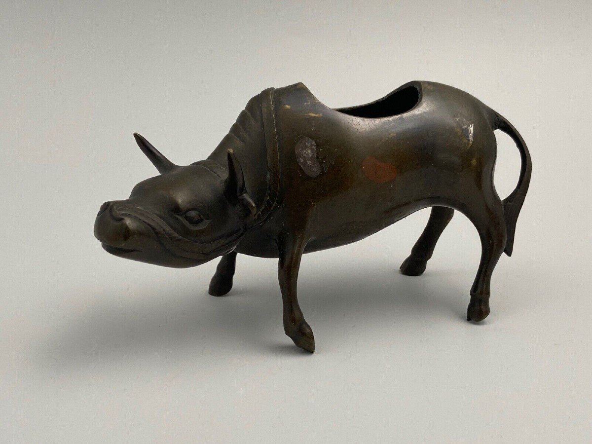 Chinese Or Indochinese Subject In Bronze Incense Burner 19th Century Bull Man-photo-5