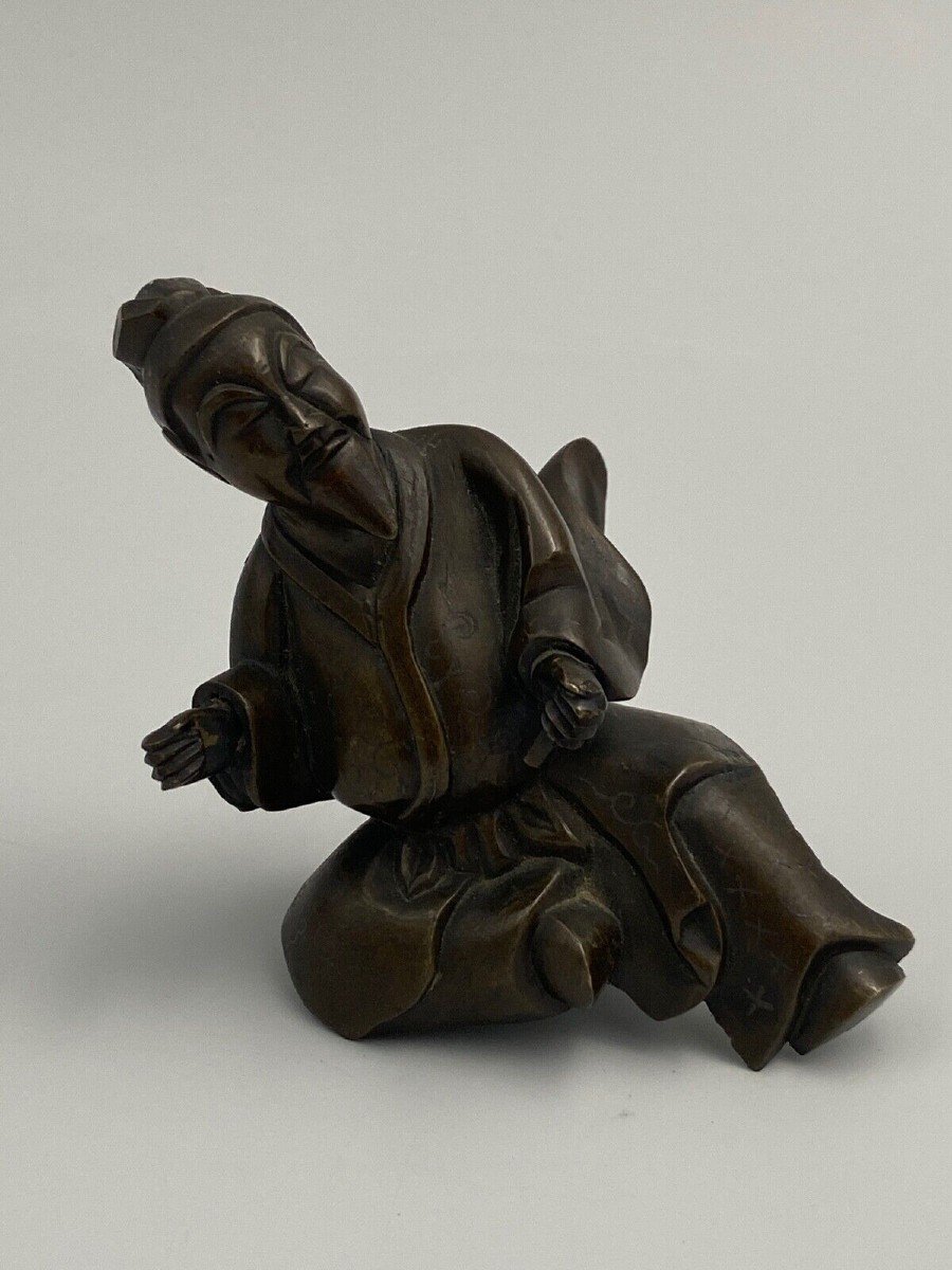 Sujet chinois ou indochinois en bronze brûle-parfum XIXe homme taureau-photo-6