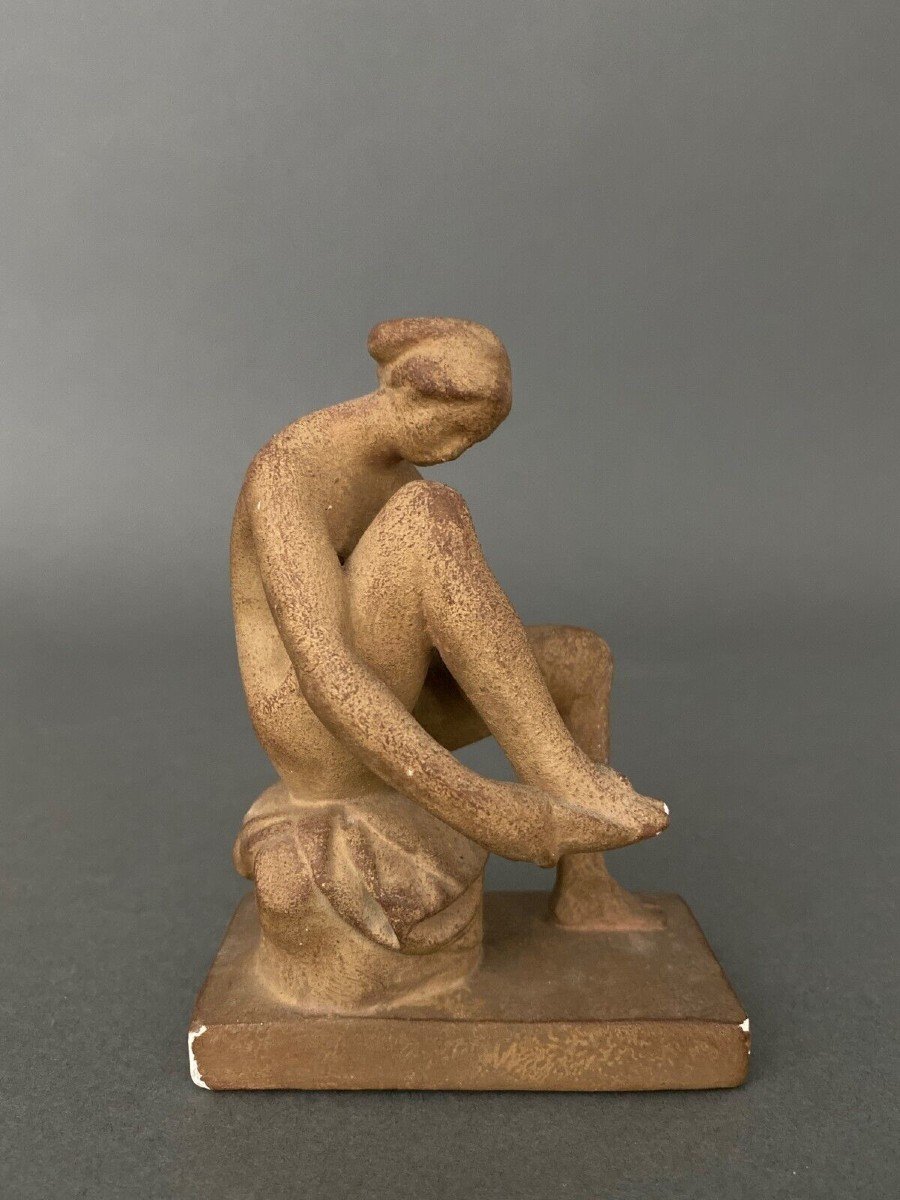 Plaster Sculpture Artist's Workshop Woman In Antique Early 20th Century-photo-2