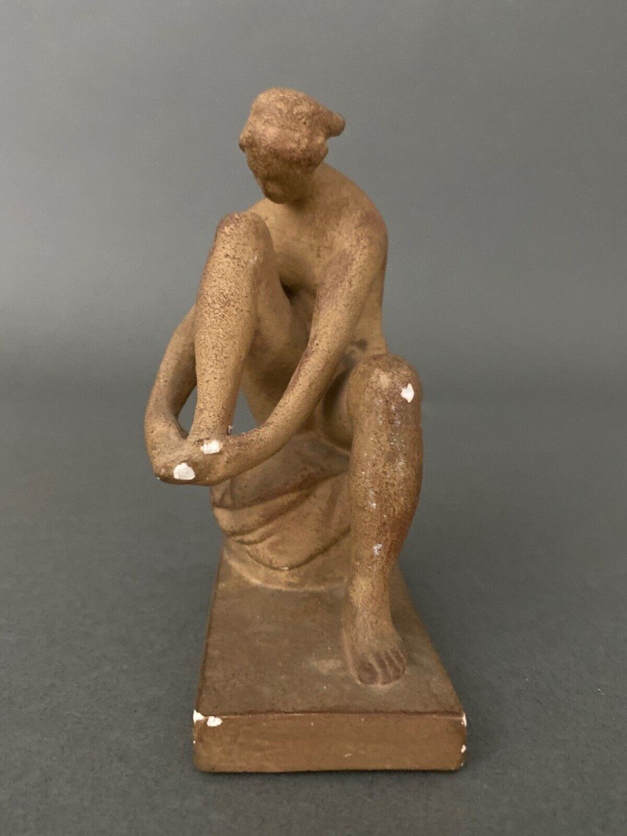 Plaster Sculpture Artist's Workshop Woman In Antique Early 20th Century-photo-1
