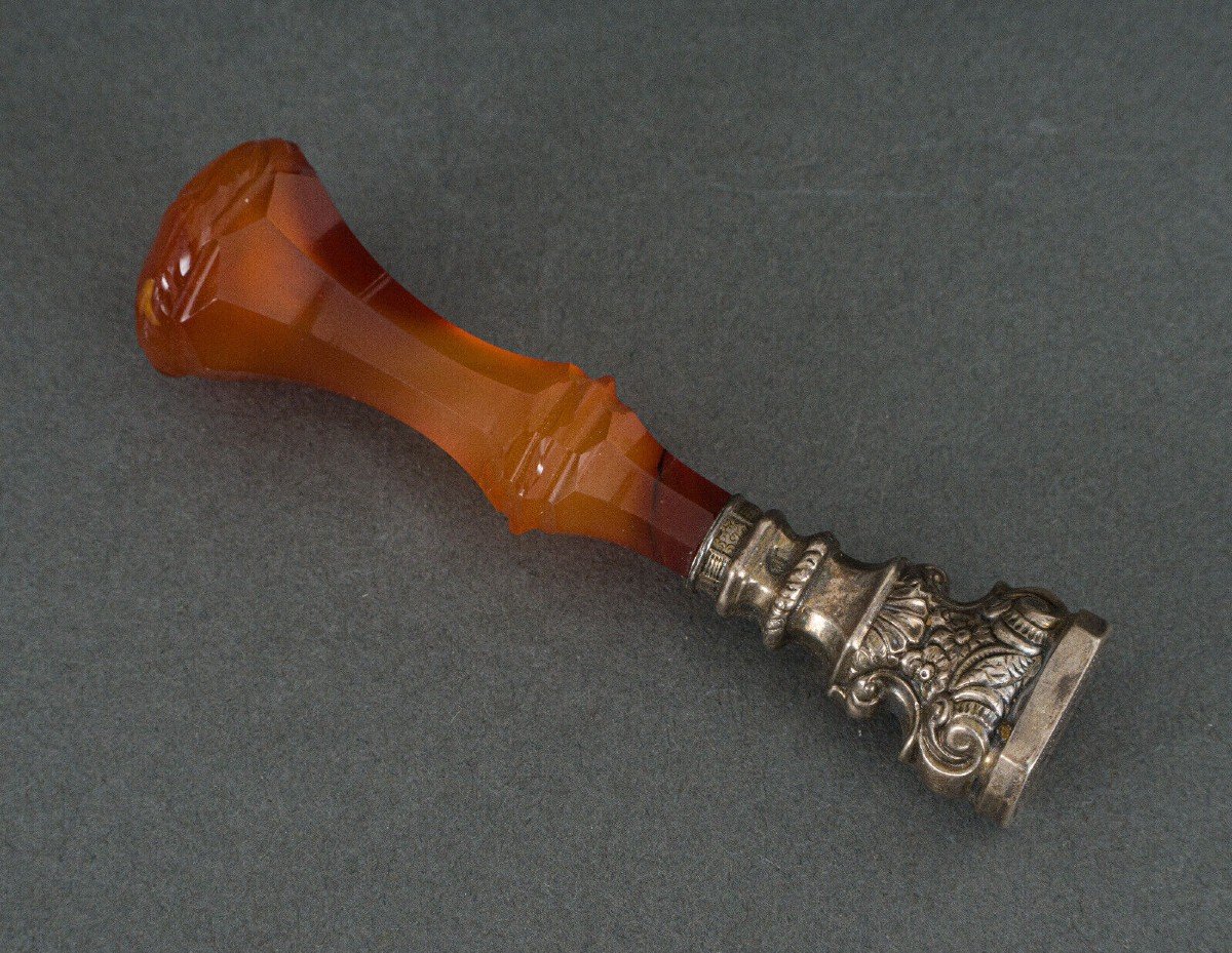 Stamp In Hard Stone Agate And Silver Monogram Late 19th Century