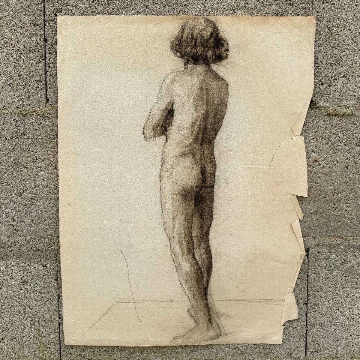 Academic Nude By Berger Dit Lheureux Biloul Charcoal Fine Arts 20th Century-photo-2