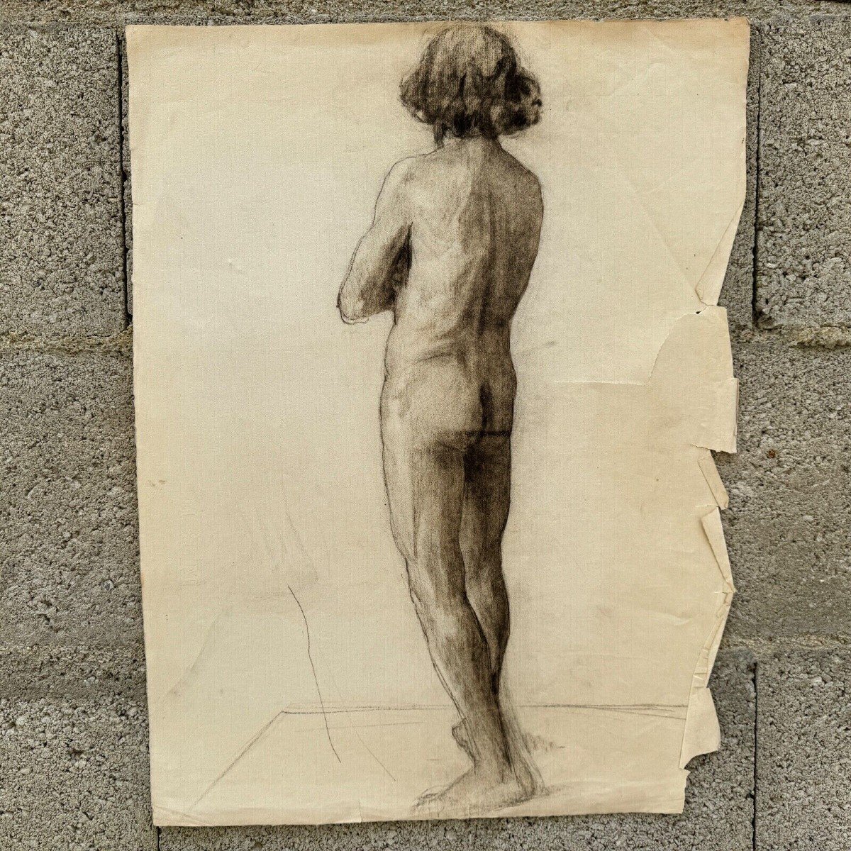 Academic Nude By Berger Dit Lheureux Biloul Charcoal Fine Arts 20th Century-photo-3
