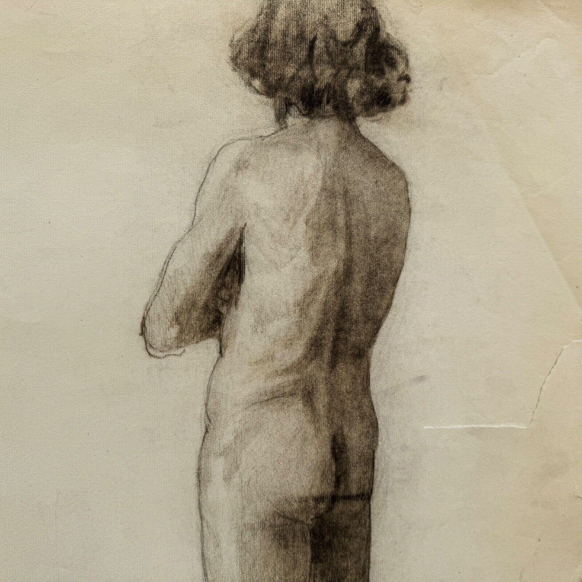 Academic Nude By Berger Dit Lheureux Biloul Charcoal Fine Arts 20th Century-photo-4