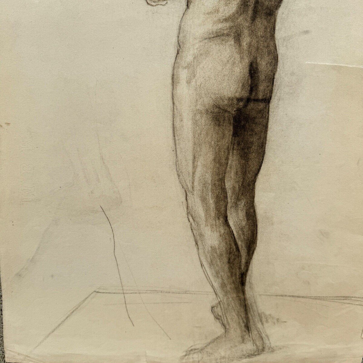 Academic Nude By Berger Dit Lheureux Biloul Charcoal Fine Arts 20th Century-photo-1