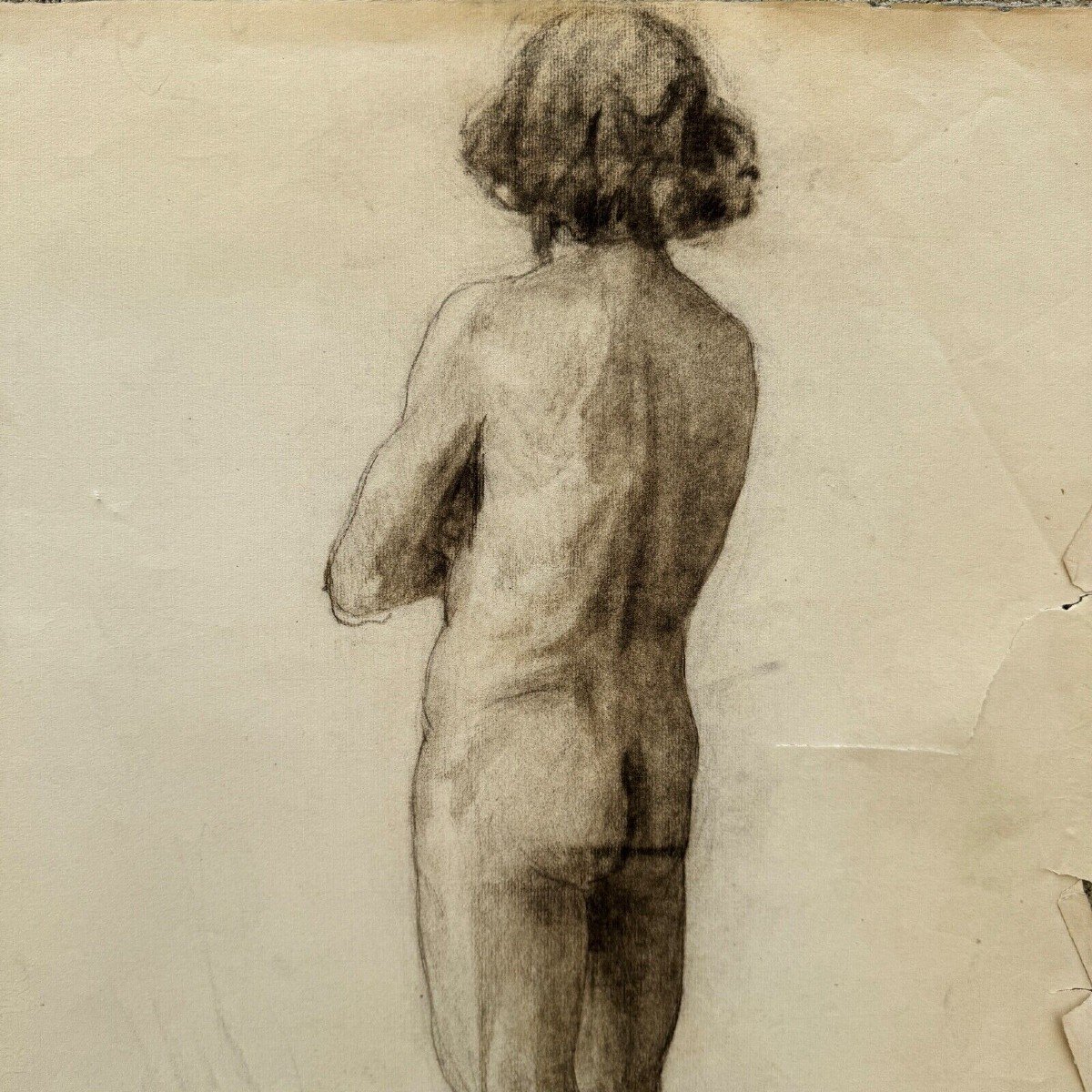 Academic Nude By Berger Dit Lheureux Biloul Charcoal Fine Arts 20th Century