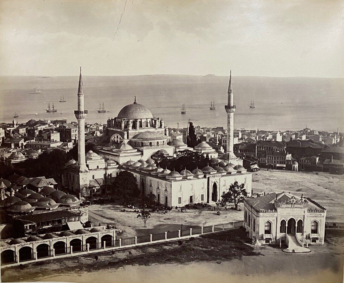 Photo Constantinople Mosque Of Bayazel 19th Century Albumen Laminated Cardboard
