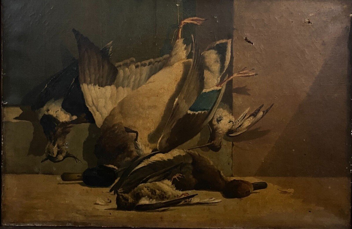 Oil On Canvas Still Life Return From Hunting Feathered Game 1908-photo-4