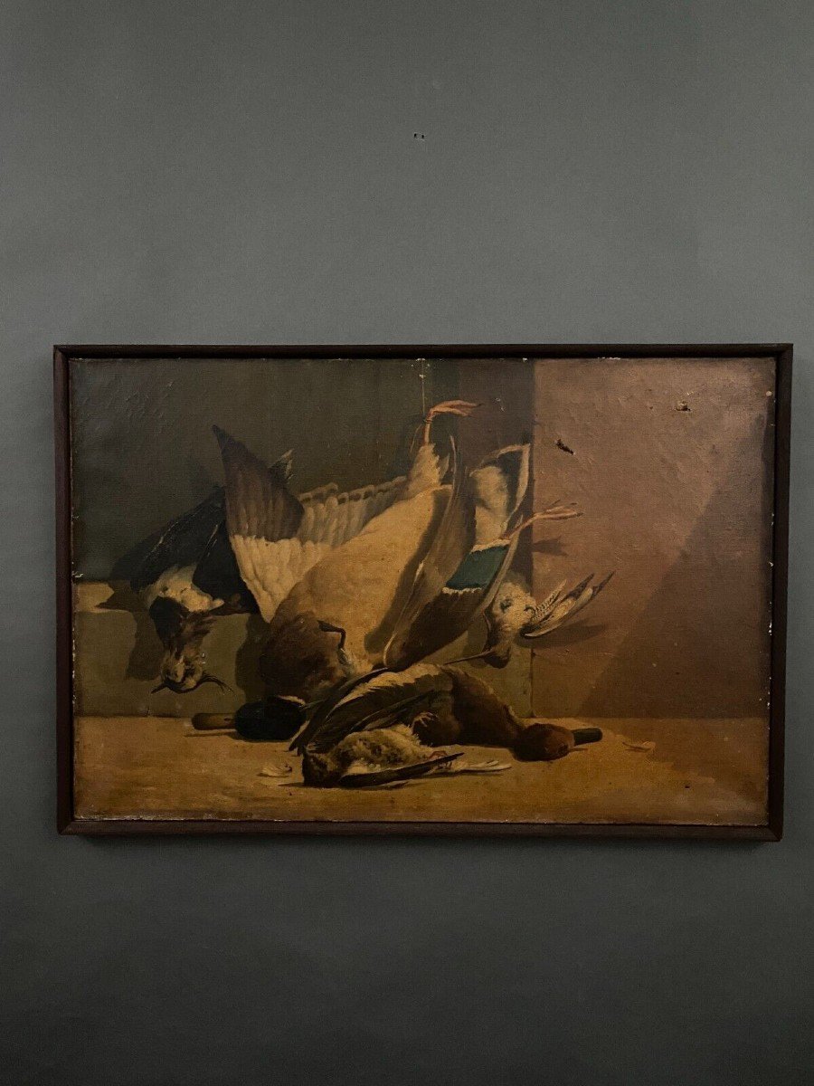 Oil On Canvas Still Life Return From Hunting Feathered Game 1908