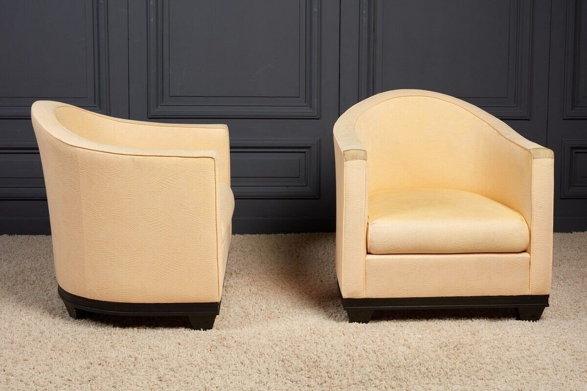 Paire de fauteuils First Time Art déco 1930 tissu crème structure bois-photo-3