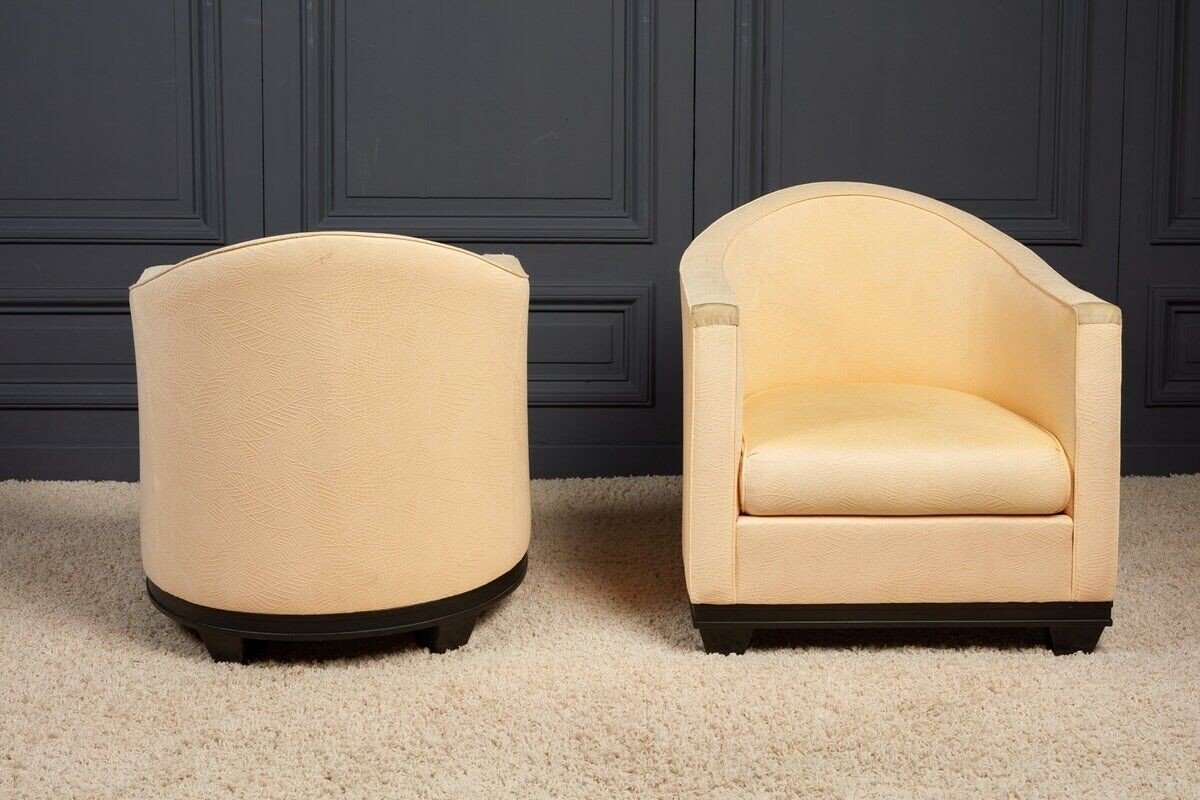 Paire de fauteuils First Time Art déco 1930 tissu crème structure bois-photo-4