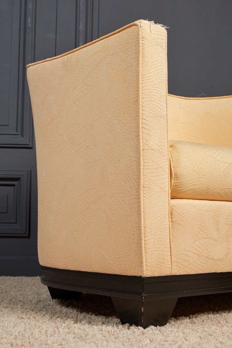 Paire de fauteuils First Time Art déco 1930 tissu crème structure bois-photo-4