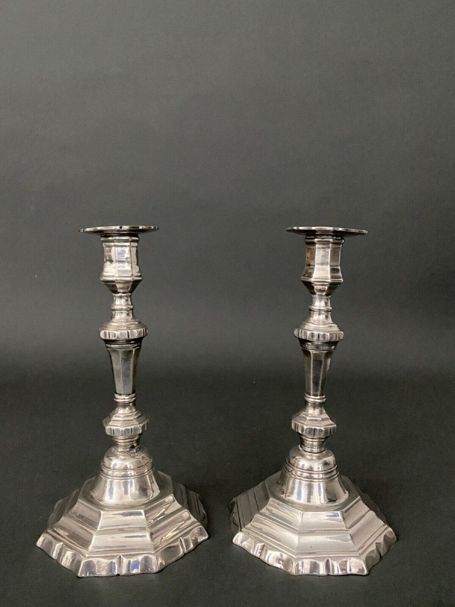 Paire de bougeoirs en bronze argenté style Louis XV maison Christofle XIXe-photo-1