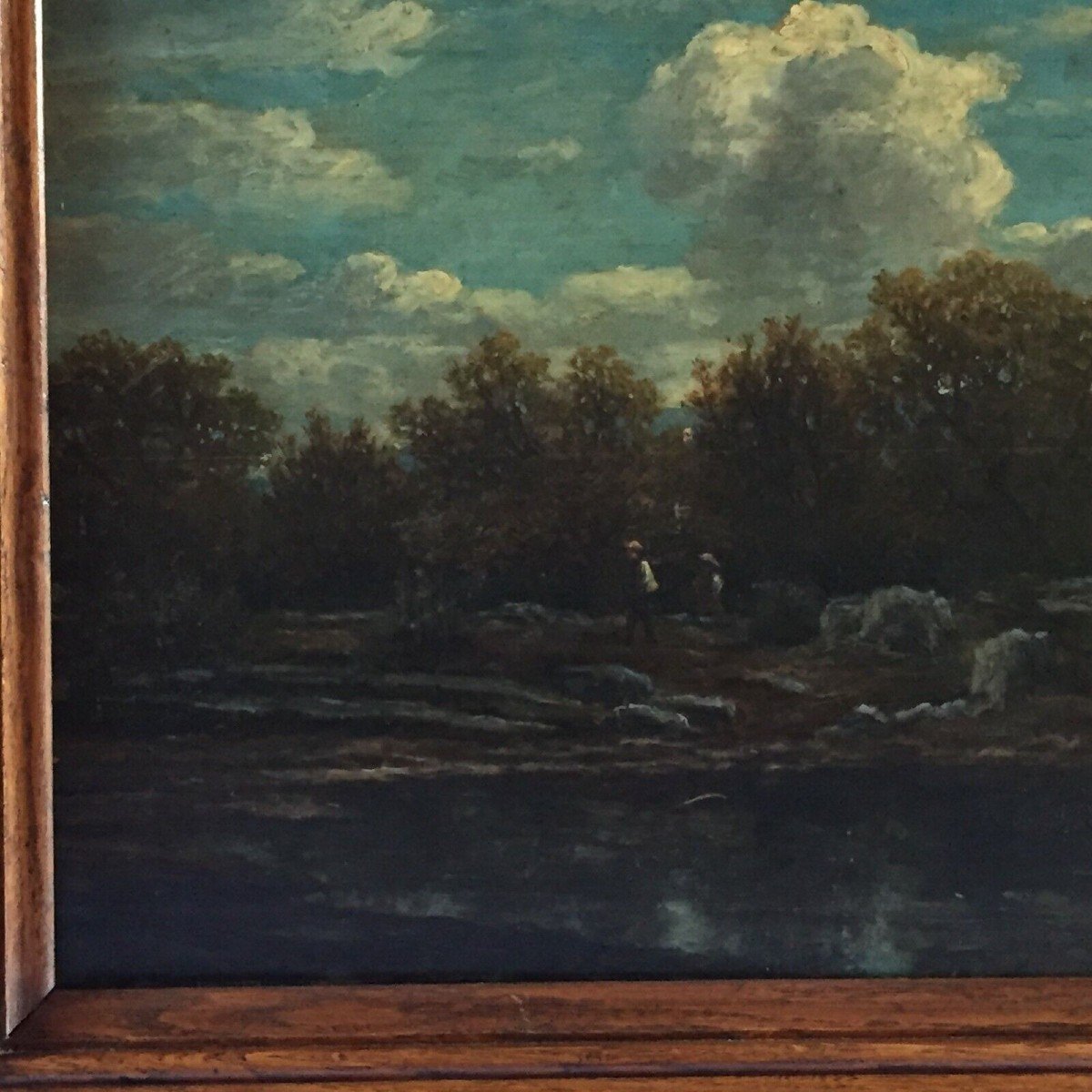 Huile sur panneau de bois par Chevalier 1878 scène Barbizon cadre en bois-photo-2