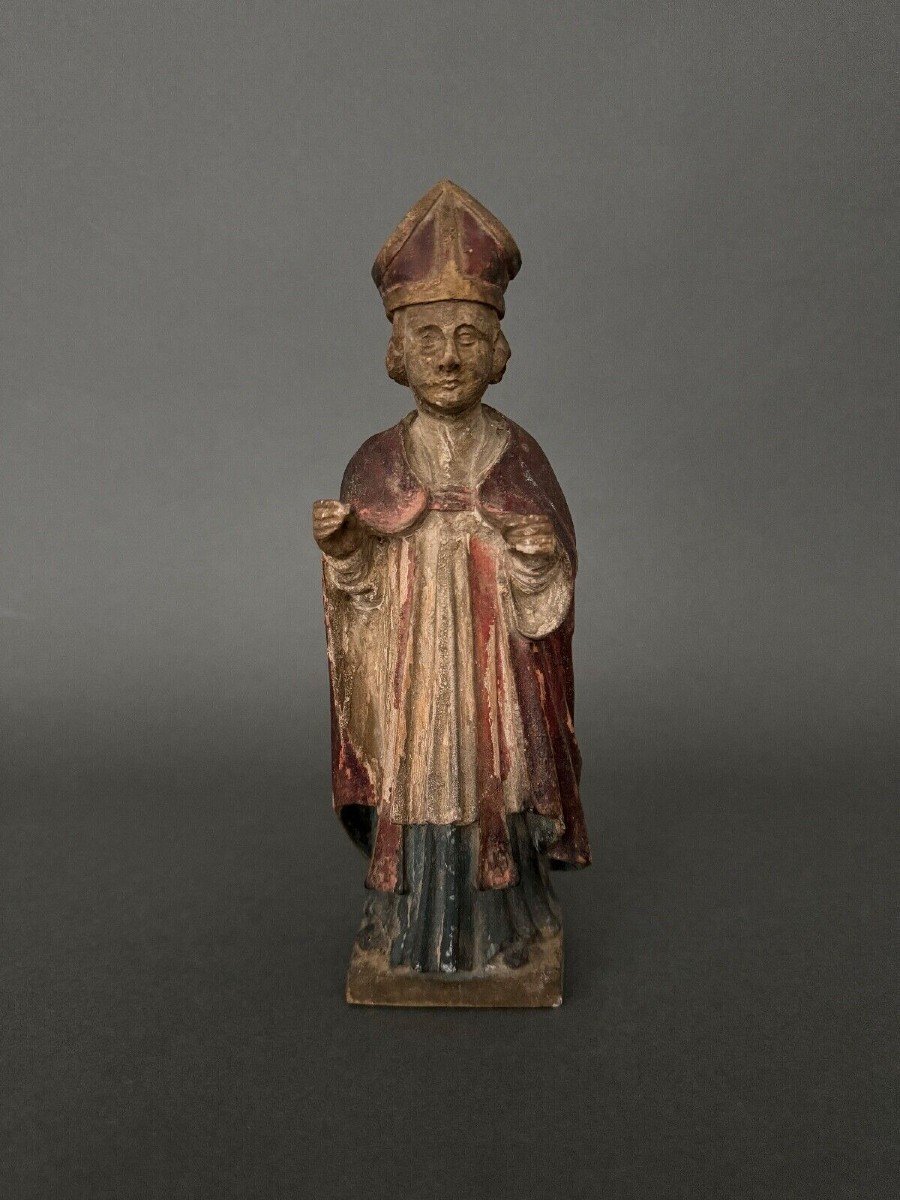 Wooden Sculpture Representing A Polychrome 17th Century Saint-photo-3