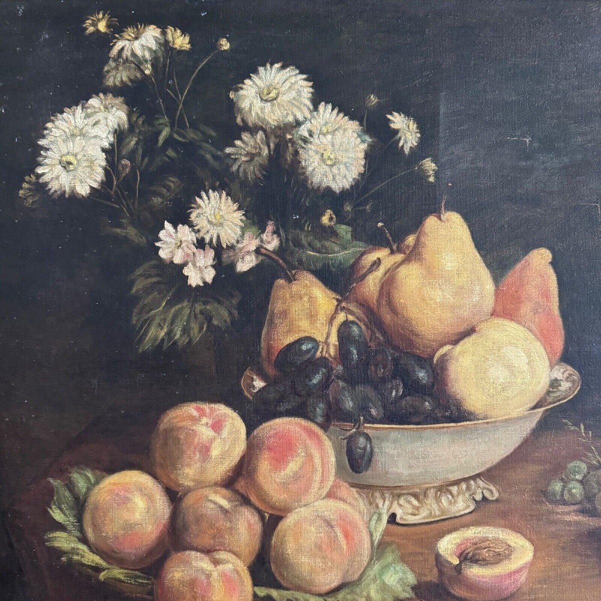 Oil On Canvas 1900 After Fantin Latour Still Life Flowers And Fruits-photo-2