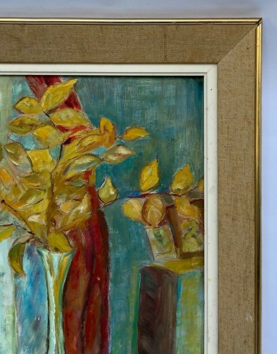 Huile sur carton nature morte aux fleurs 1950 -photo-4