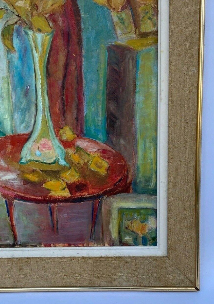 Huile sur carton nature morte aux fleurs 1950 -photo-2