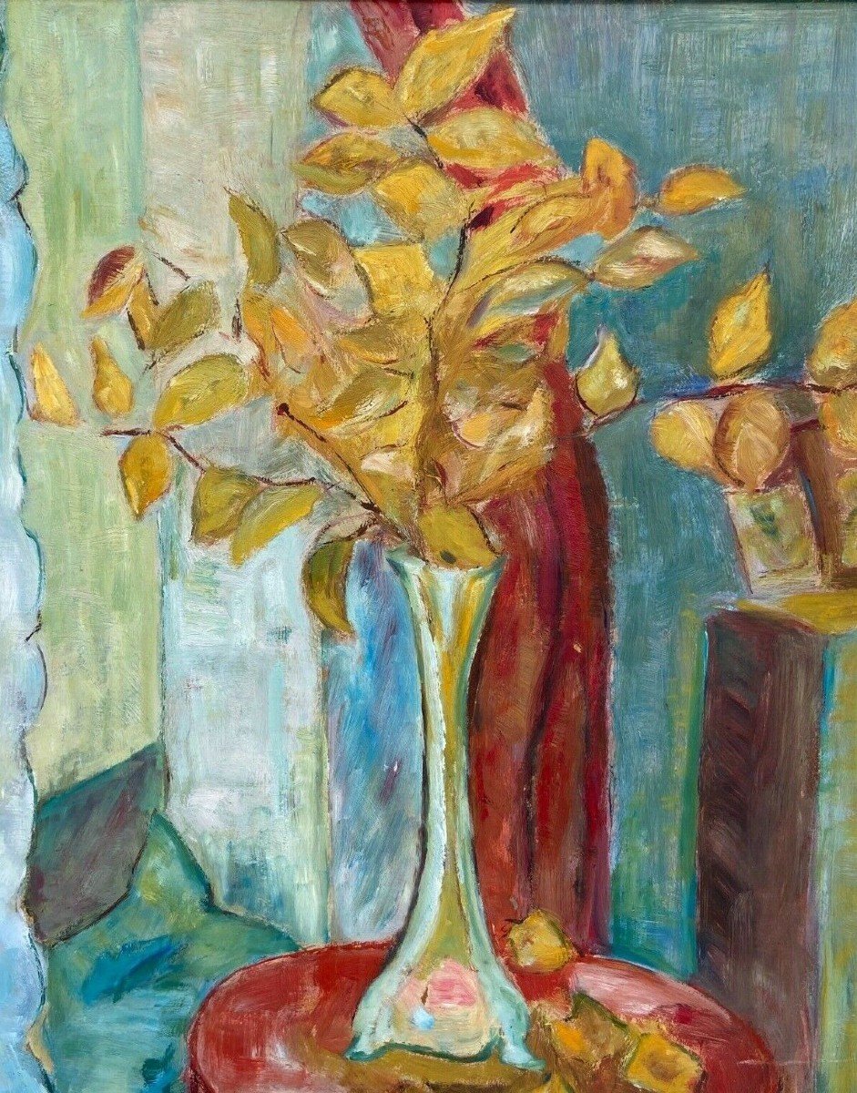 Huile sur carton nature morte aux fleurs 1950 -photo-3