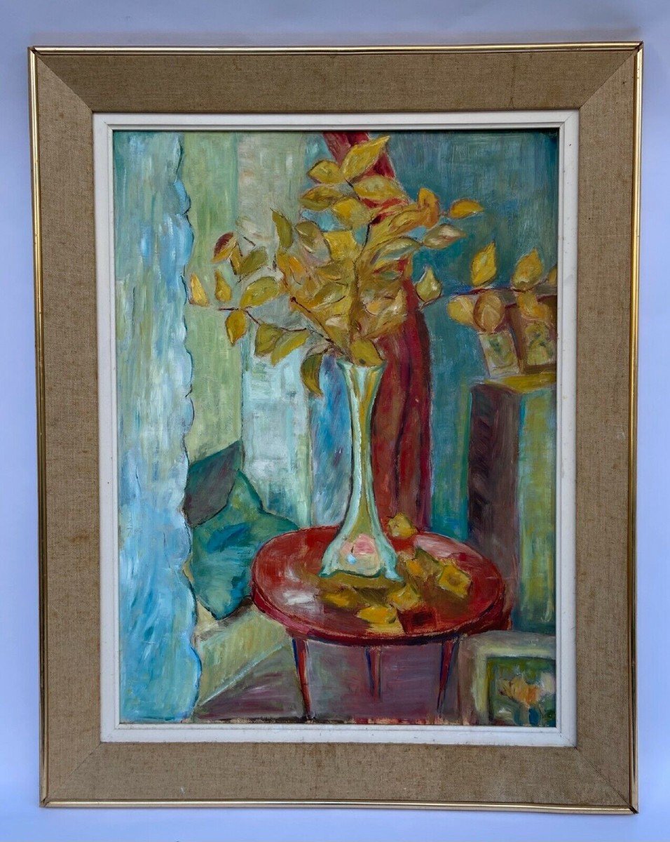 Huile sur carton nature morte aux fleurs 1950 