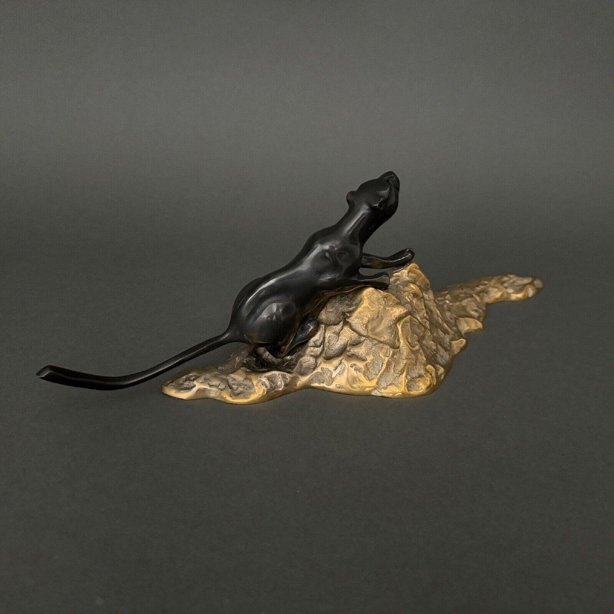 Black Panther In Art Deco Cubist Bronze 1930 Double Patina-photo-5