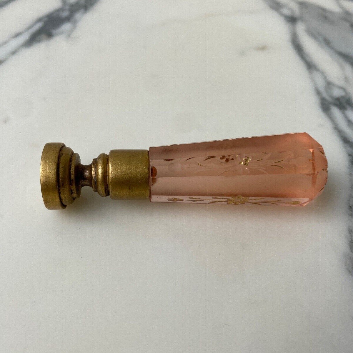 Rare Crystal Stamp With Cutaway Enhanced With Golden Engravings Late 19th Century-photo-5