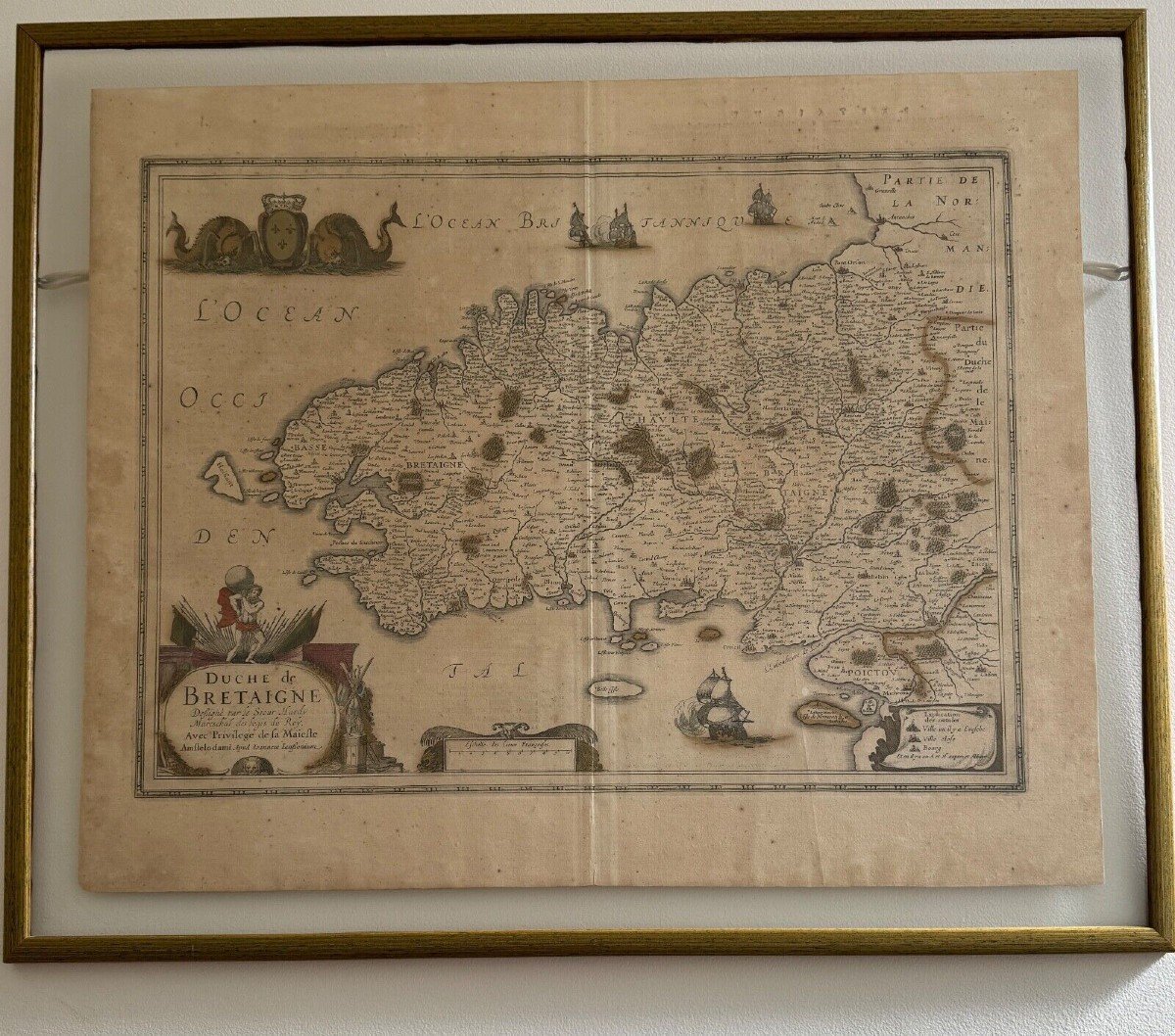 Old Map Under Glass Duchy Of Brittany 1632 Joannes Janssonius
