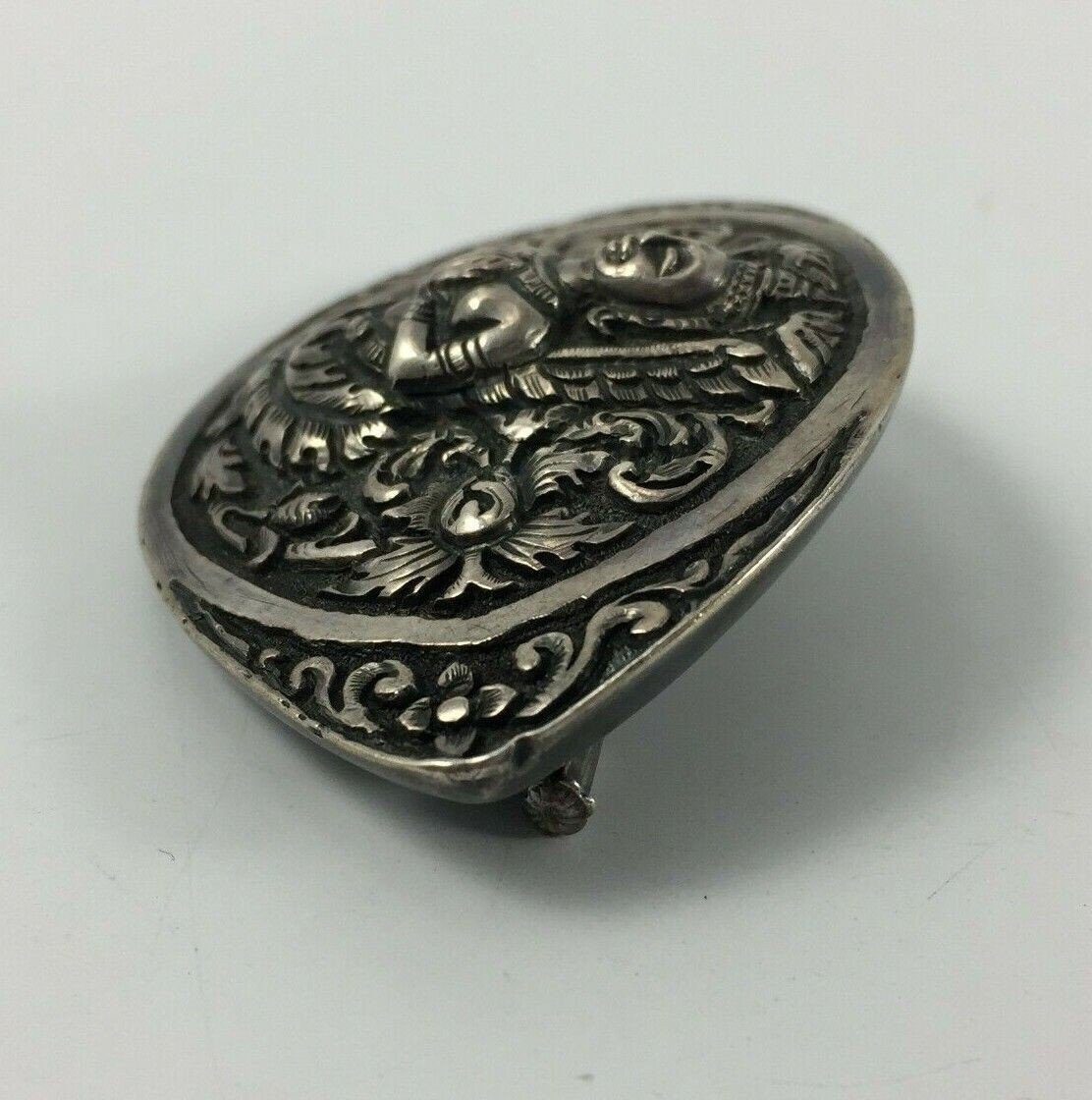 Broche à décor de Bouddha Inde en argent 24 grammes belle facture ancienne -photo-4