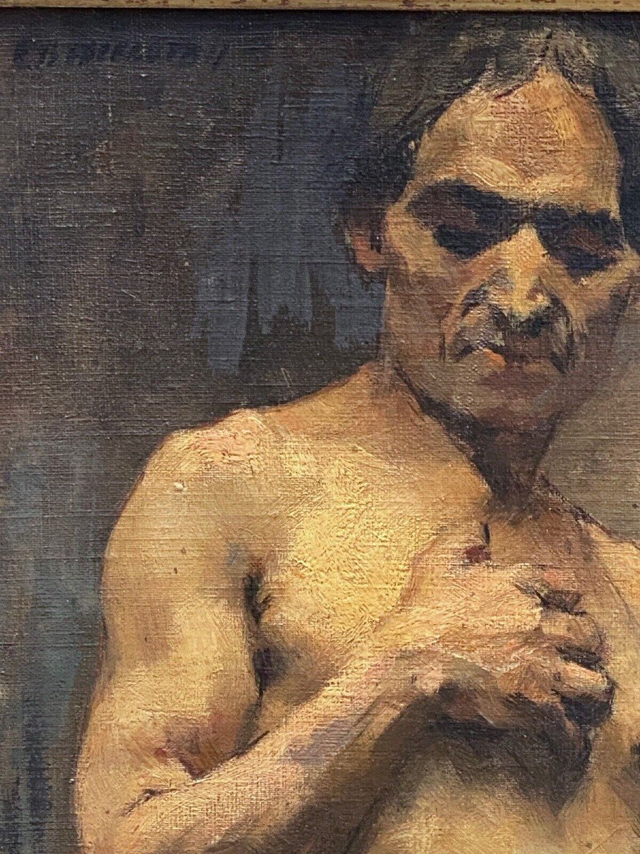 Oil On Panel By Alain Beaufreton Academic Nude Male-photo-3