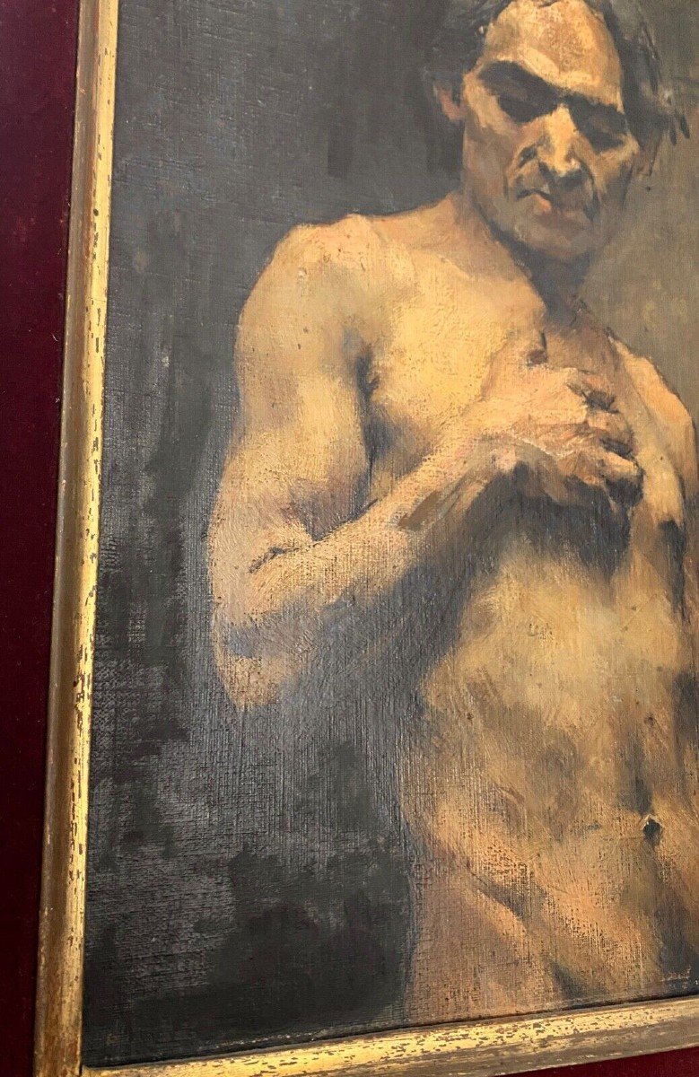 Oil On Panel By Alain Beaufreton Academic Nude Male-photo-5