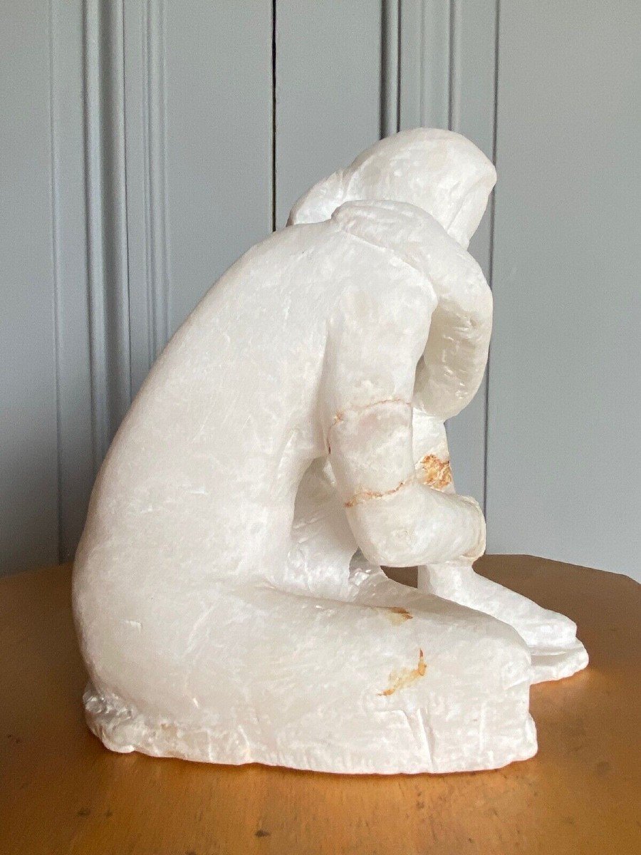 Sculpture en taille directe en pierre onyx femme agenouillée XXe M723-photo-3