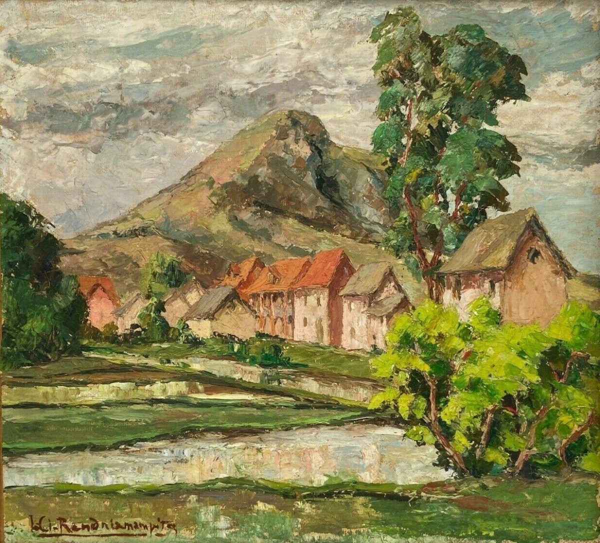 Oil On Cardboard By Randriamampita Jules Claude (1913-1968) Mountain-photo-2