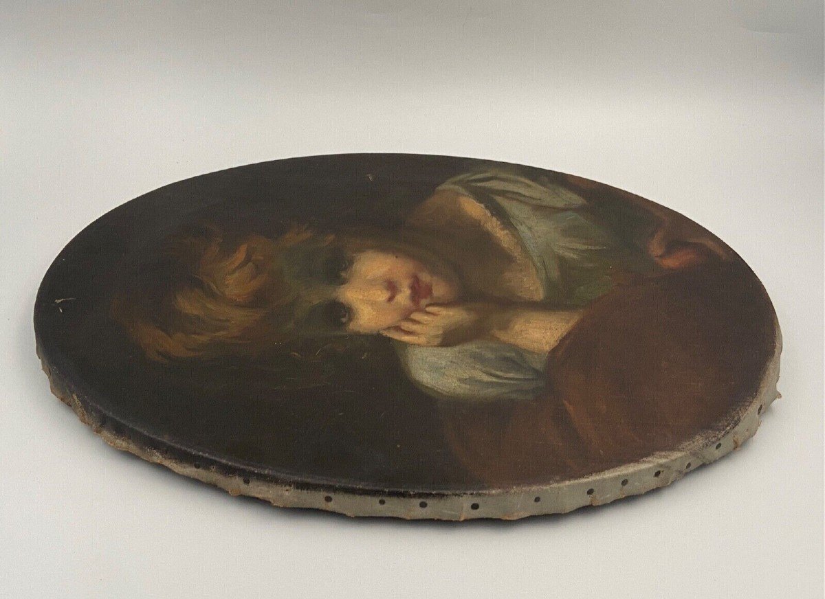 Oil On Canvas Portrait Of A Child, 18th Century, Oval-photo-3