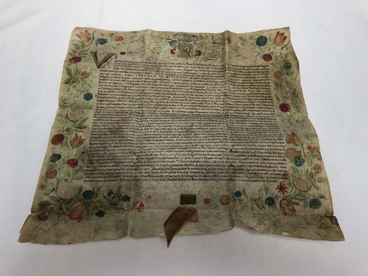 Parchemin manuscrit diplôme Faculté de médecine Joannes de Resimont