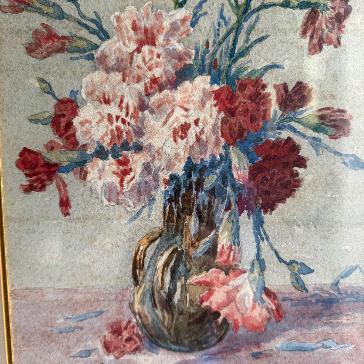 Aquarelle sur papier nature morte bouquet de fleurs par Beutizzy 1907-photo-1