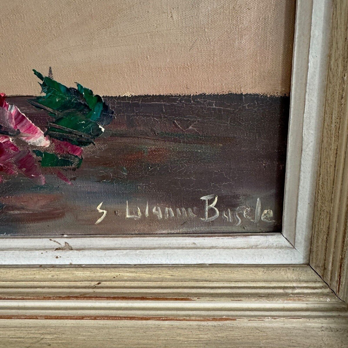 Huile sur toile par S. Lalanne Bascle nature morte milieu XXe-photo-3
