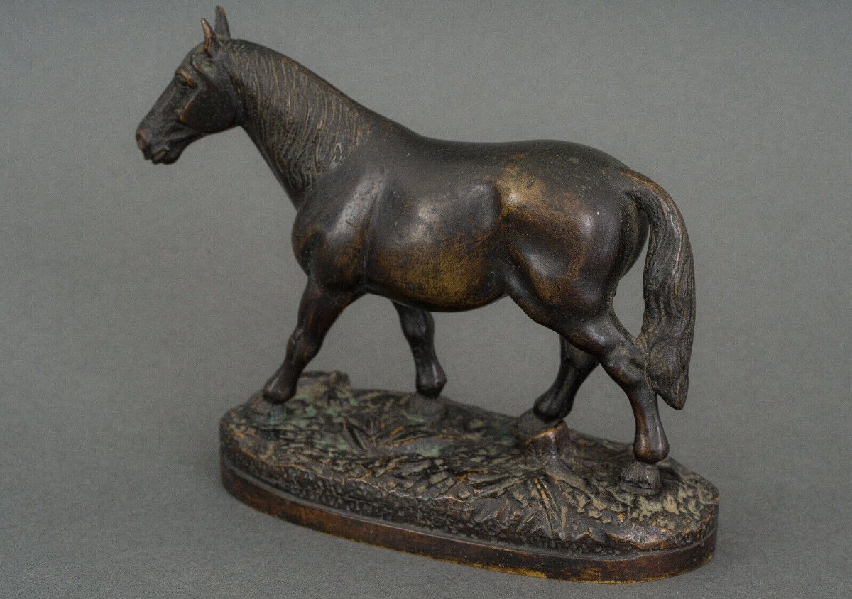 19th Century Bronze Draft Horse With Dark Brown Patina-photo-3